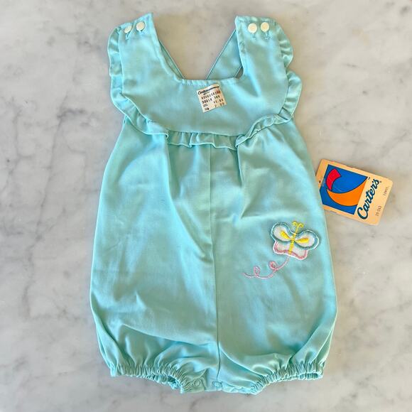 Vintage 80s Baby Girl Butterfly Appliqué Ruffle Sleeveless Romper by Carter's - Picture 1 of 9